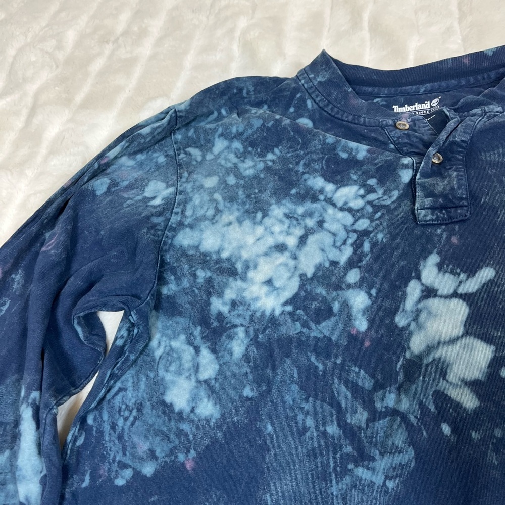 Timberland Unisex S/M Dark Blue Red Bleach Dye Grunge Fall School Long Sleeve